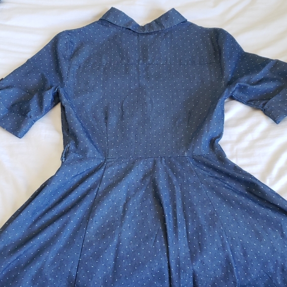 Vintage-Style Denim Dot 3/4-Sleeve Dress - Picture 5 of 8